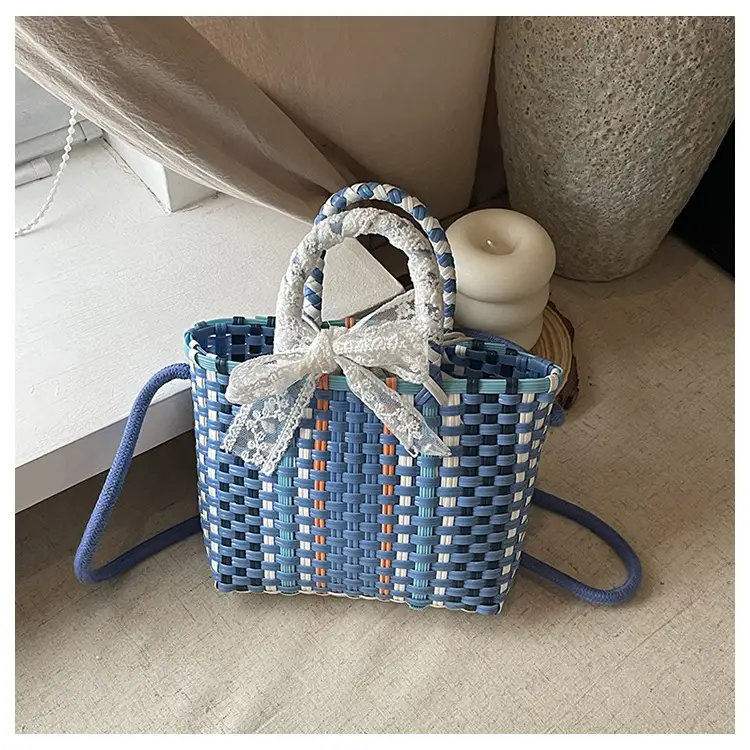 Blue Woven Crossbody Bag for Women Small Square Design