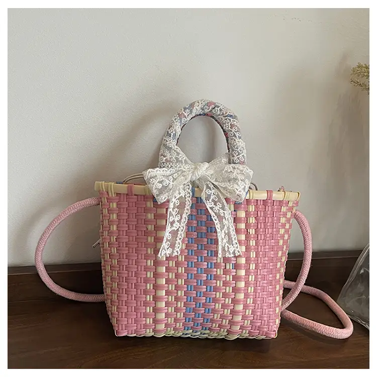 Blue Woven Crossbody Bag for Women Small Square Design