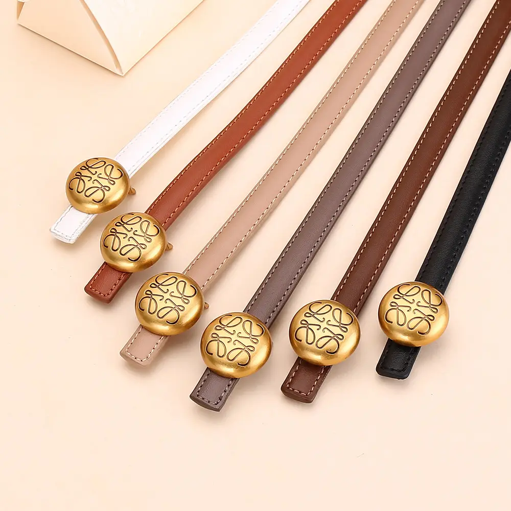Women's White Leather Belt with Gold Buckle - Image 10