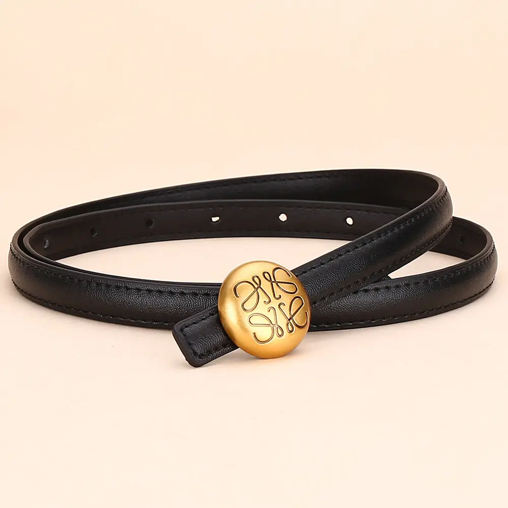 Women's White Leather Belt with Gold Buckle - Image 11