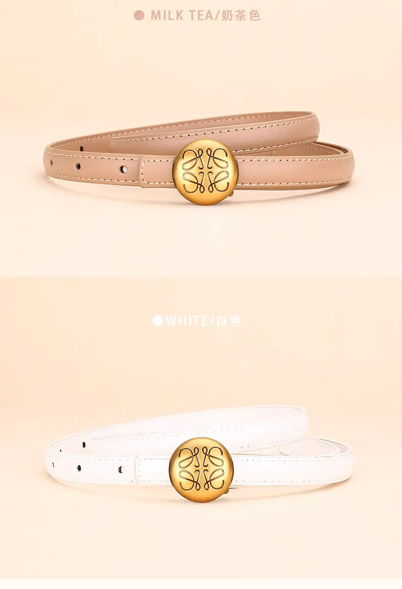 Women's White Leather Belt with Gold Buckle — feature 13