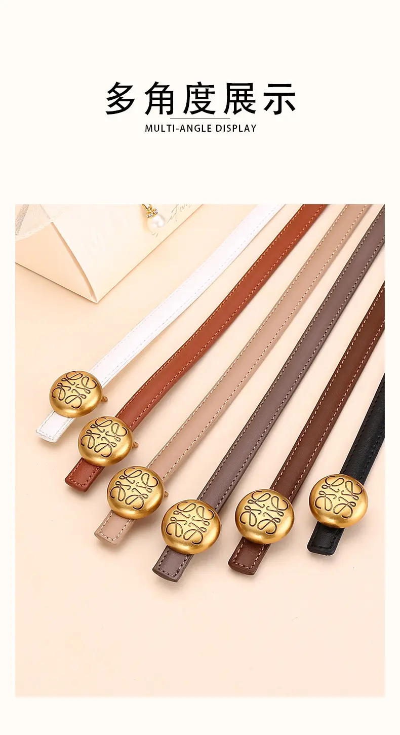Women's White Leather Belt with Gold Buckle — feature 14