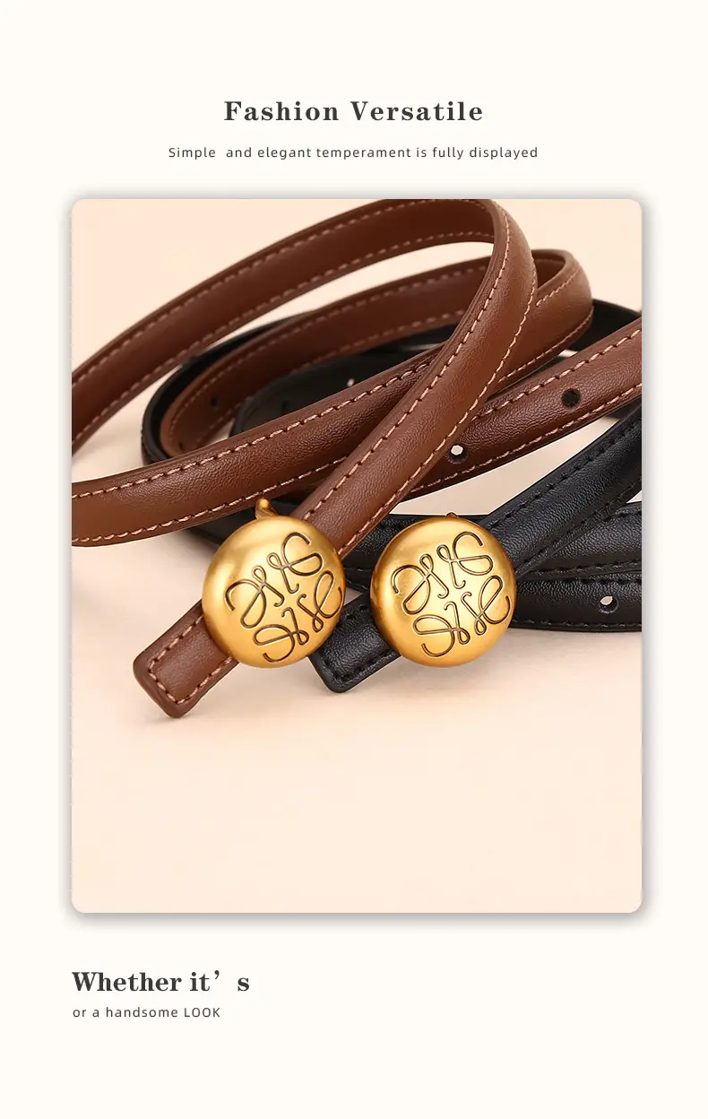 Women's White Leather Belt with Gold Buckle — feature 15