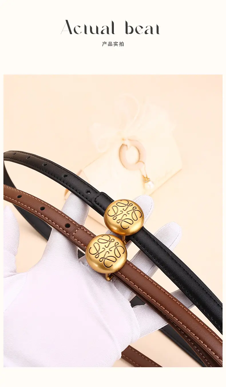 Women's White Leather Belt with Gold Buckle — feature 16