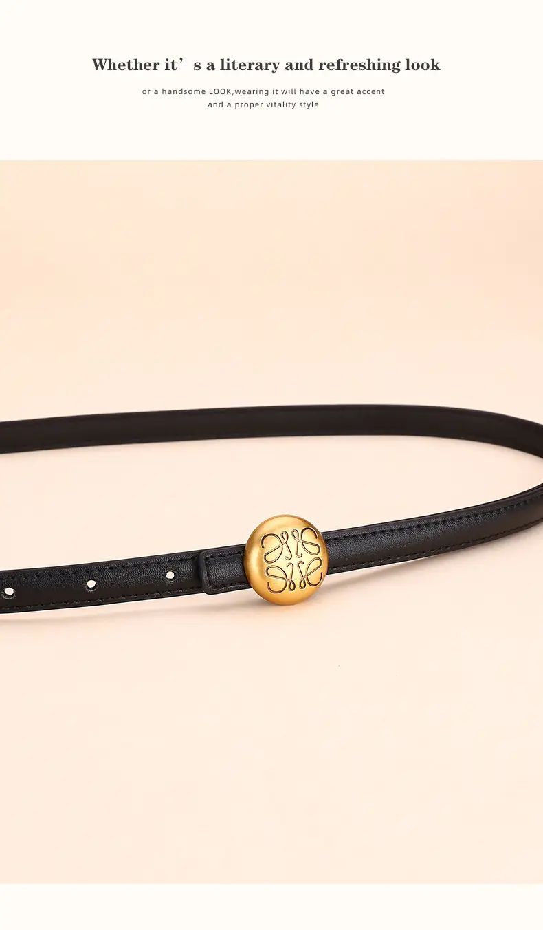Women's White Leather Belt with Gold Buckle — feature 17