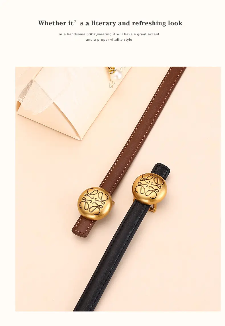 Women's White Leather Belt with Gold Buckle — feature 19