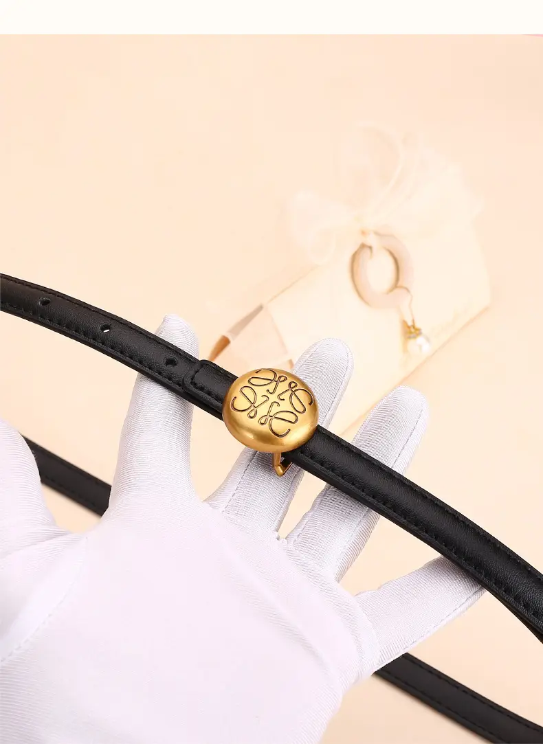 Women's White Leather Belt with Gold Buckle — feature 22