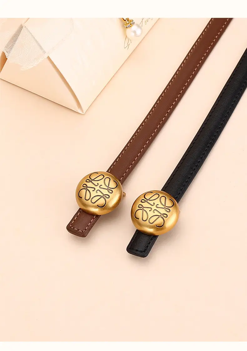 Women's White Leather Belt with Gold Buckle — feature 23