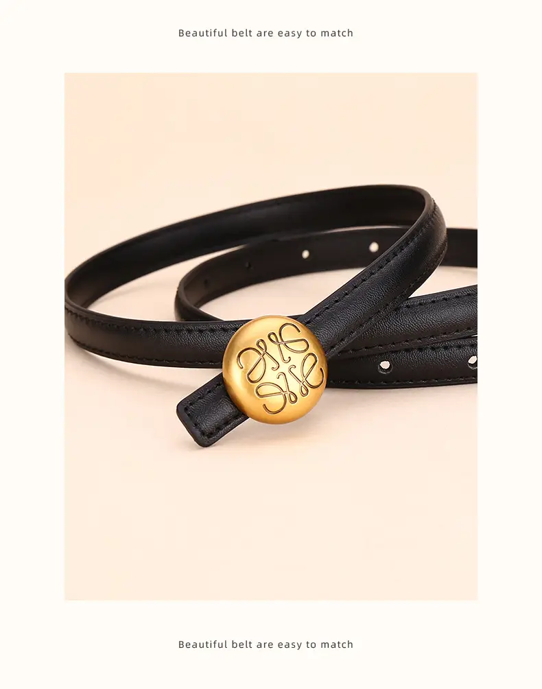 Women's White Leather Belt with Gold Buckle — feature 24