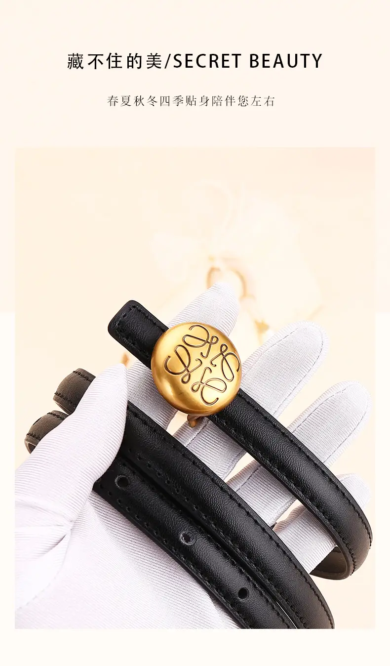 Women's White Leather Belt with Gold Buckle — feature 3