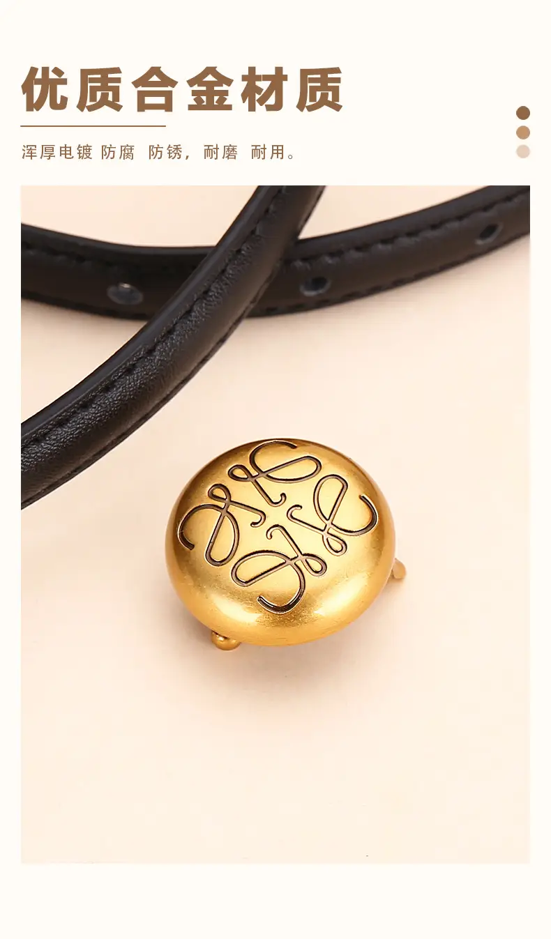 Women's White Leather Belt with Gold Buckle — feature 7