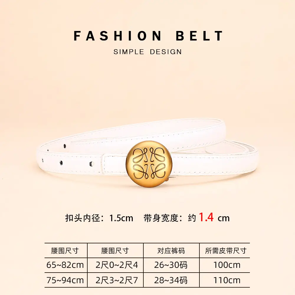Women's White Leather Belt with Gold Buckle - Image 6