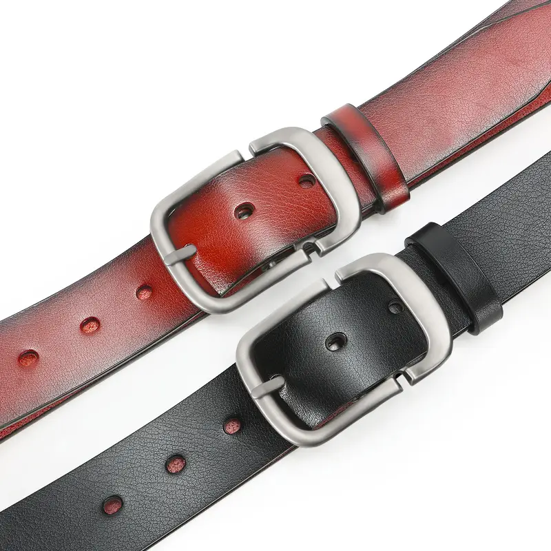 Men's Black Leather Belt with Pink Inner & Silver Buckle - Image 5