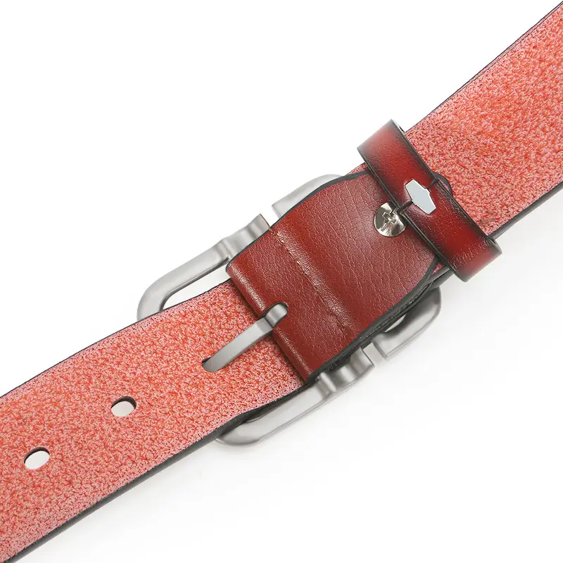 Men's Black Leather Belt with Pink Inner & Silver Buckle - Image 6