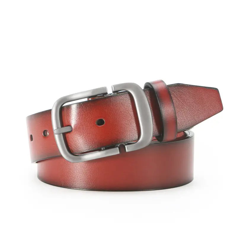 Men's Black Leather Belt with Pink Inner & Silver Buckle - Image 7