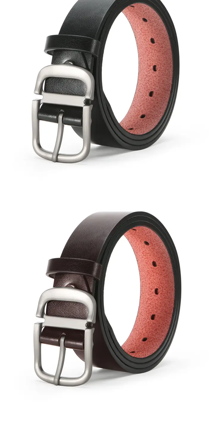 Men's Black Leather Belt with Pink Inner & Silver Buckle — feature 10