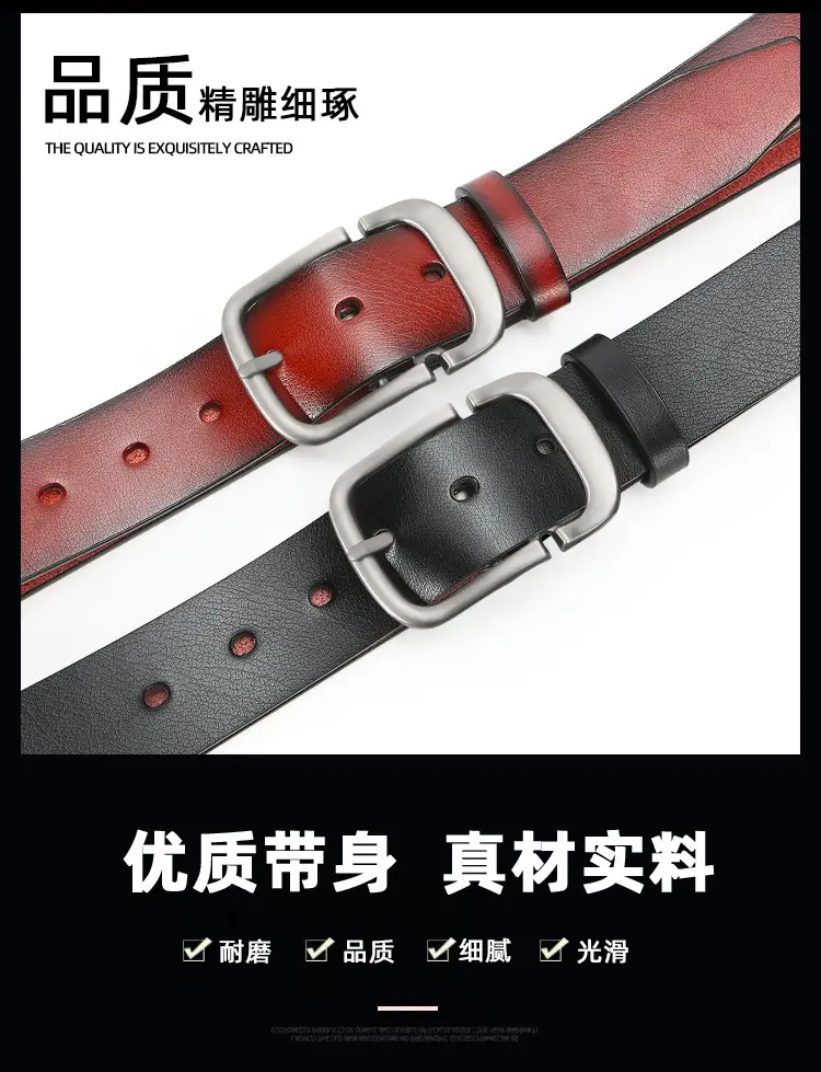 Men's Black Leather Belt with Pink Inner & Silver Buckle — feature 2