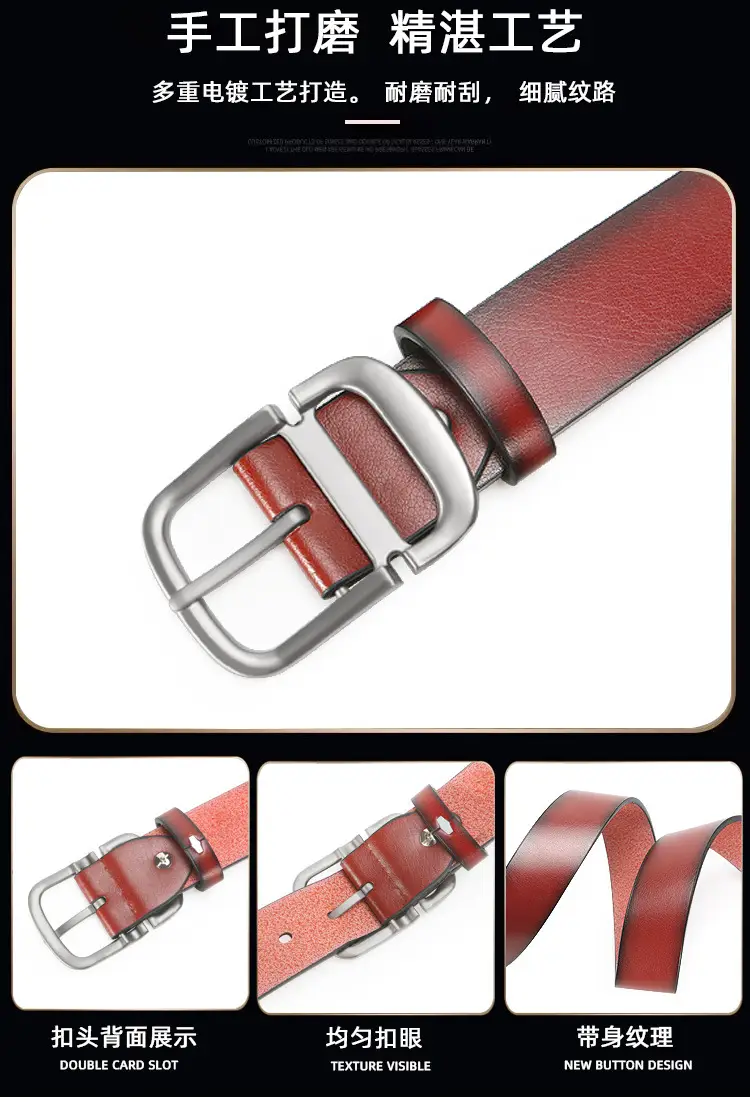 Men's Black Leather Belt with Pink Inner & Silver Buckle — feature 4