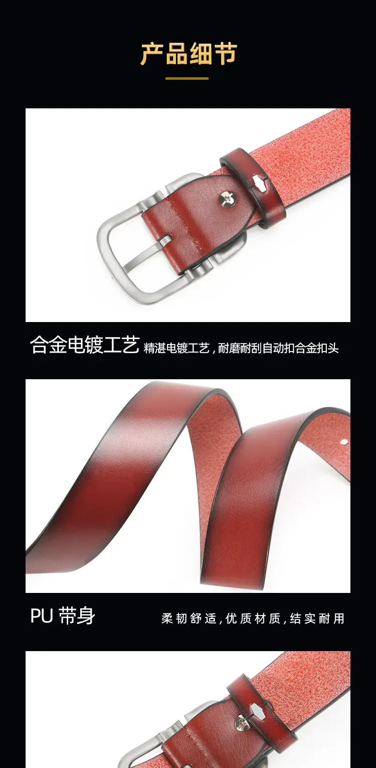 Men's Black Leather Belt with Pink Inner & Silver Buckle — feature 6