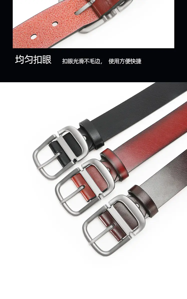 Men's Black Leather Belt with Pink Inner & Silver Buckle — feature 7