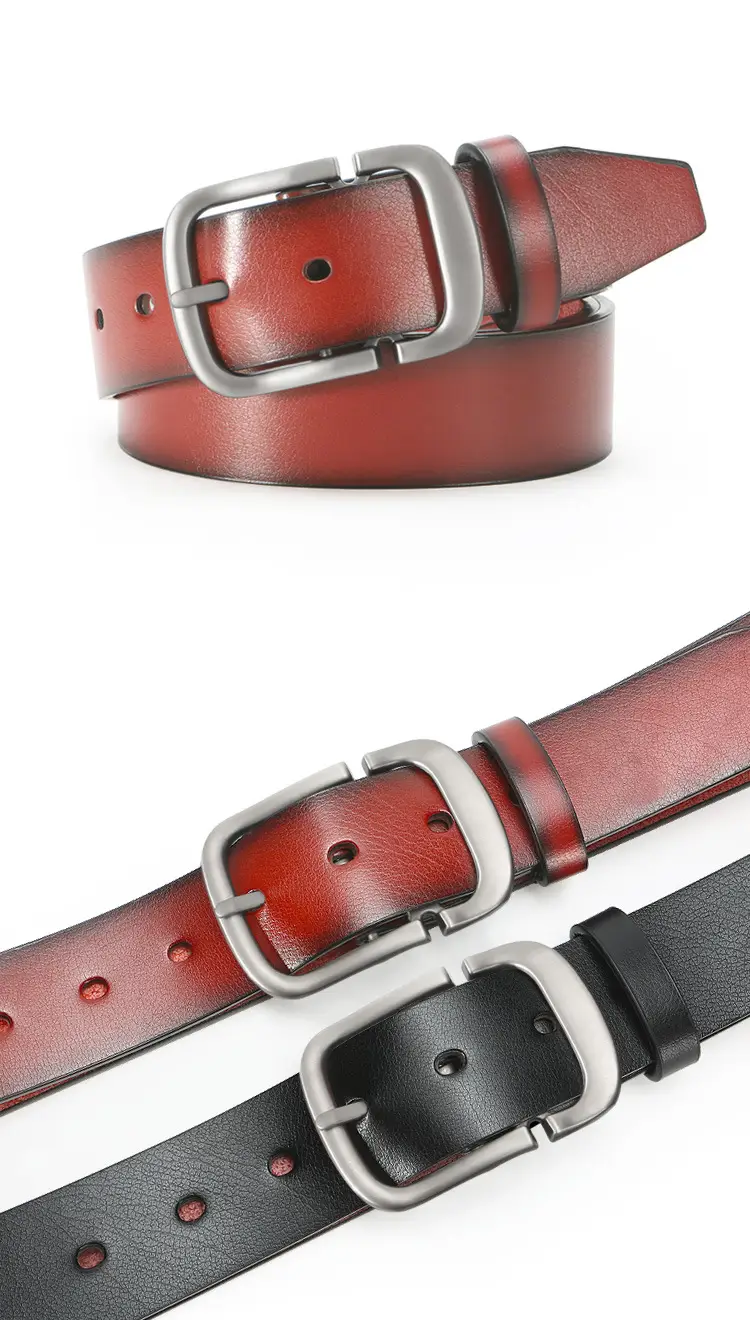 Men's Black Leather Belt with Pink Inner & Silver Buckle — feature 8