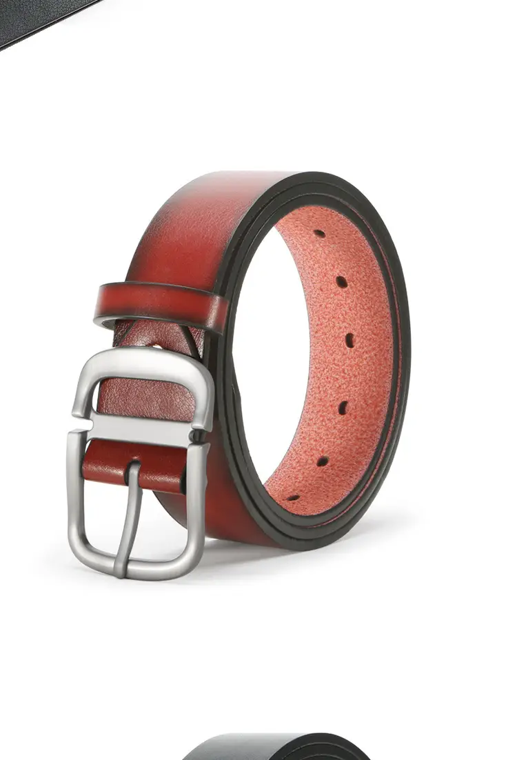 Men's Black Leather Belt with Pink Inner & Silver Buckle — feature 9