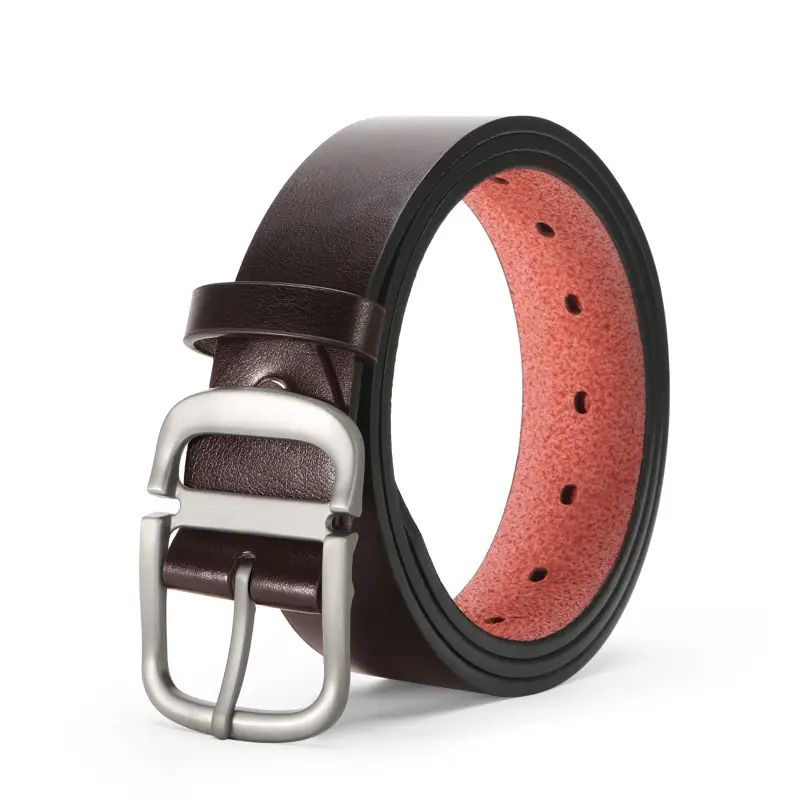 Men's Black Leather Belt with Pink Inner & Silver Buckle - Image 2