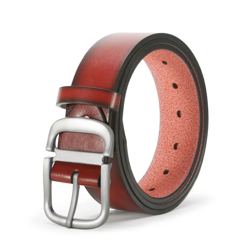 Men's Black Leather Belt with Pink Inner & Silver Buckle - Image 3