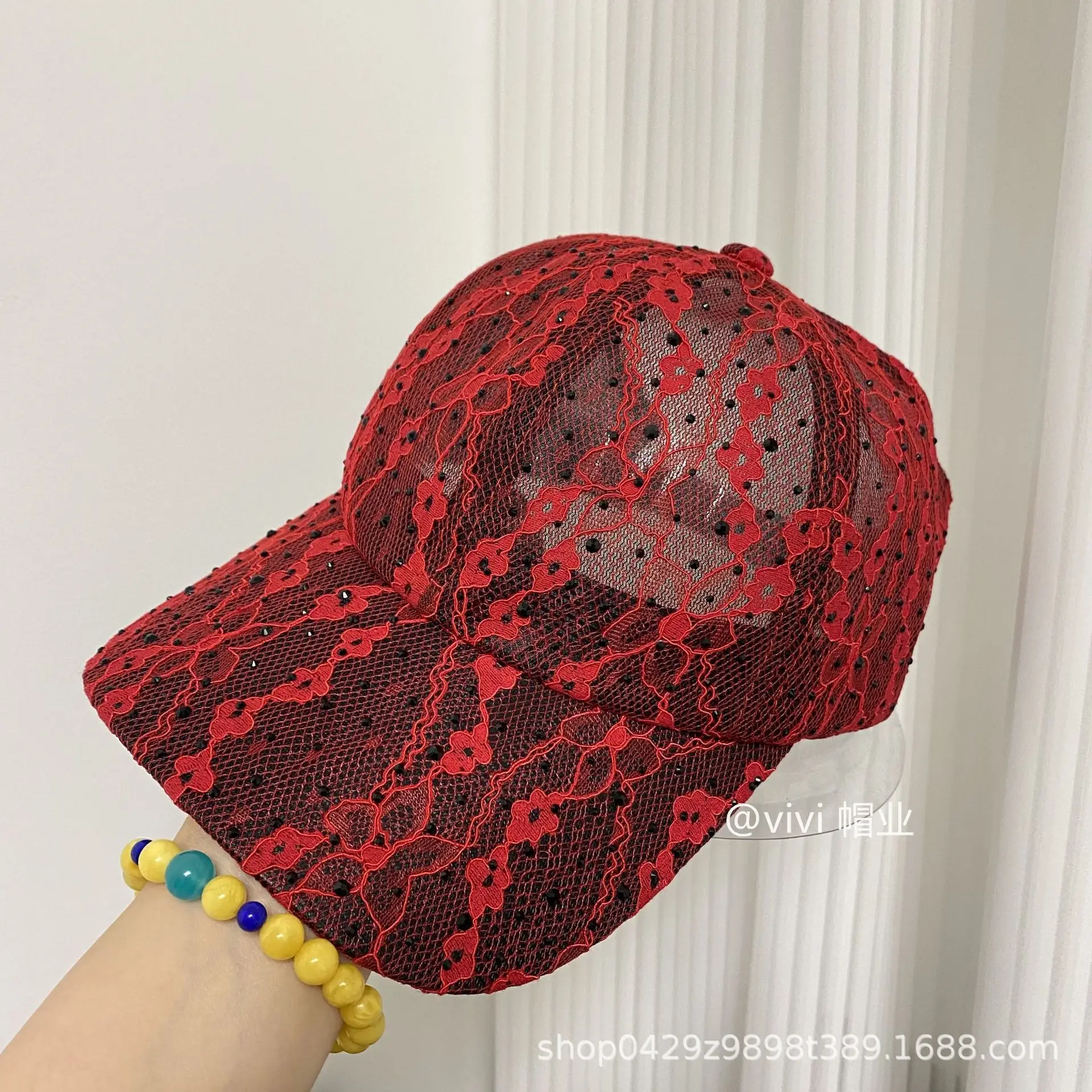 Black Rhinestone Lace Half Empty Baseball Cap for Women - Image 3