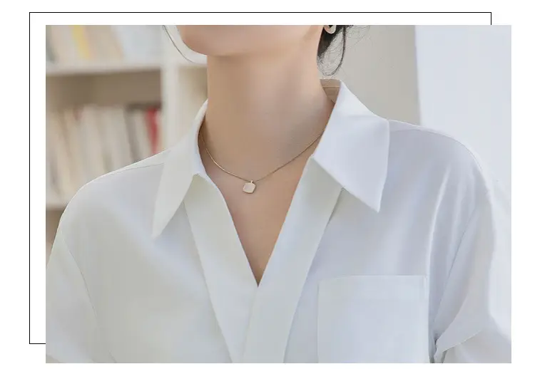 White Shirt Women's 2025 Summer New Casual Loose Professional French Niche Top V-Neck Short-Sleeved Shirt — feature 6