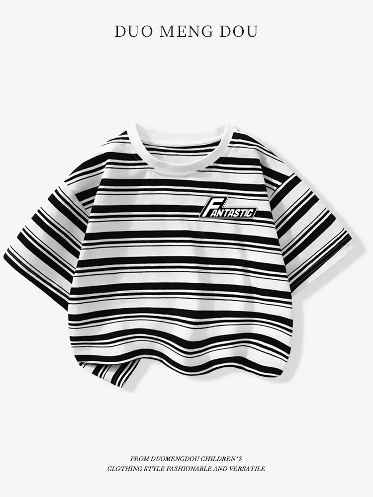 Japanese Retro Striped T-Shirt for Boys Summer Wear - Image 23