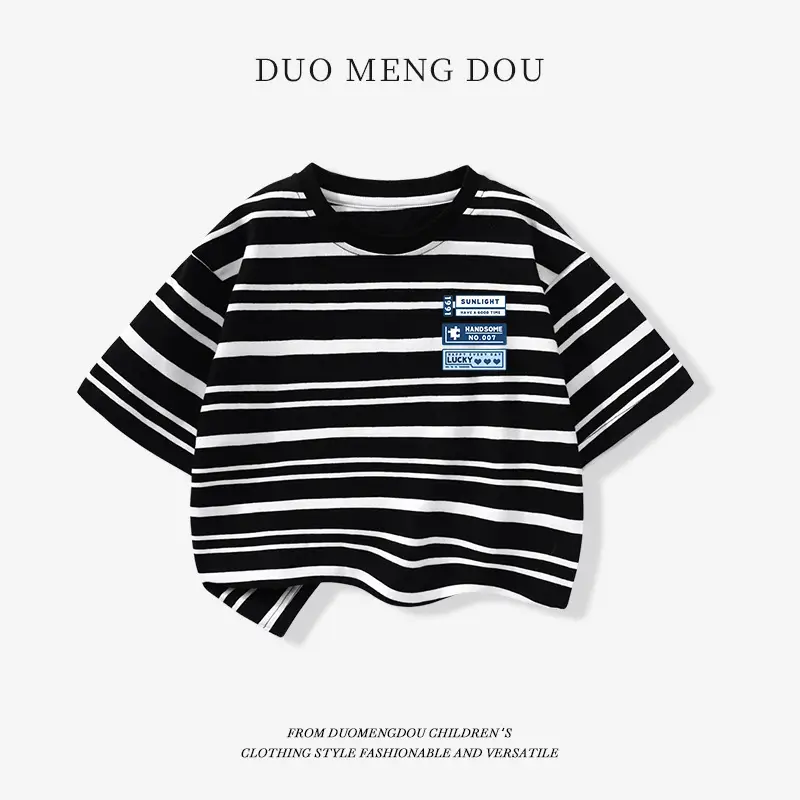 Japanese Retro Striped T-Shirt for Boys Summer Wear - Image 10