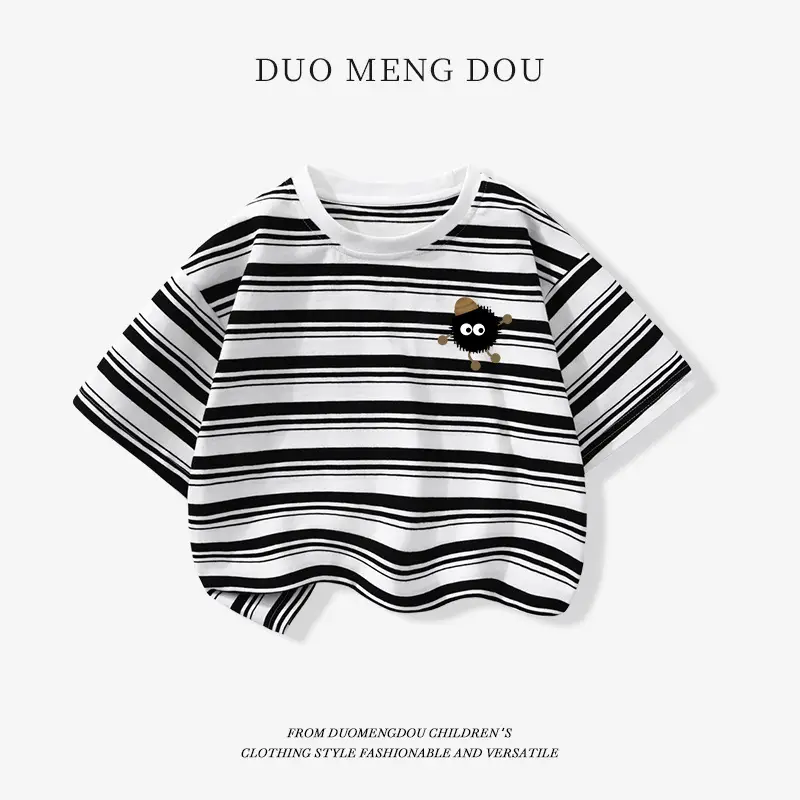 Japanese Retro Striped T-Shirt for Boys Summer Wear - Image 11