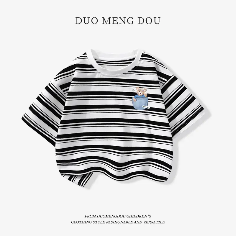 Japanese Retro Striped T-Shirt for Boys Summer Wear - Image 12