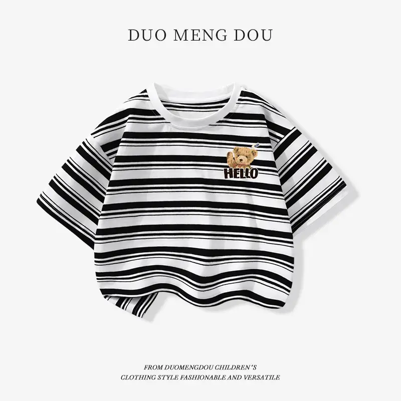 Japanese Retro Striped T-Shirt for Boys Summer Wear - Image 14