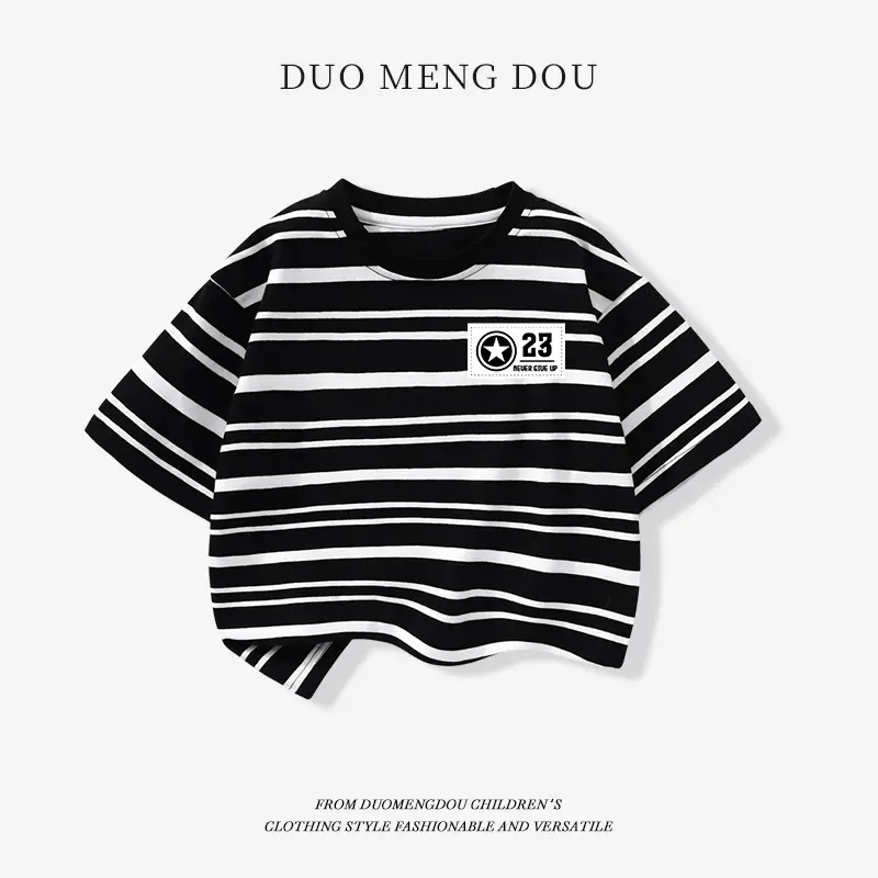 Japanese Retro Striped T-Shirt for Boys Summer Wear - Image 19