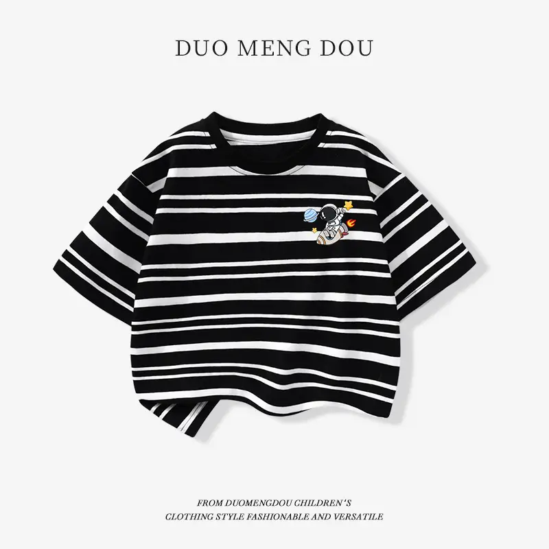 Japanese Retro Striped T-Shirt for Boys Summer Wear - Image 2
