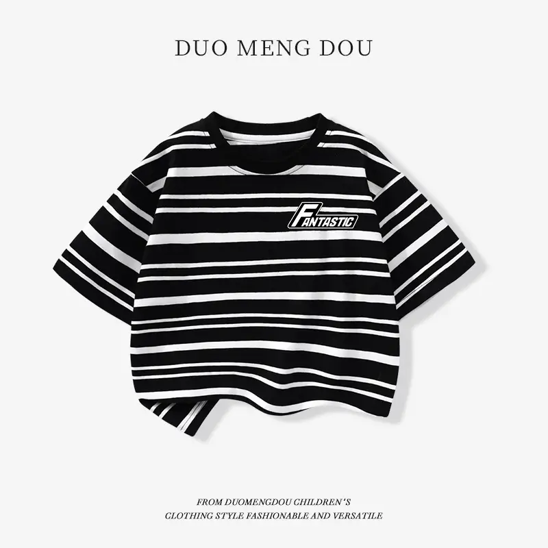 Japanese Retro Striped T-Shirt for Boys Summer Wear - Image 20
