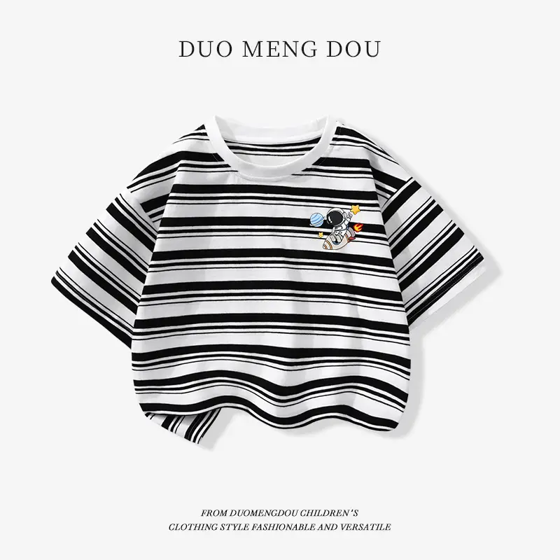 Japanese Retro Striped T-Shirt for Boys Summer Wear - Image 3