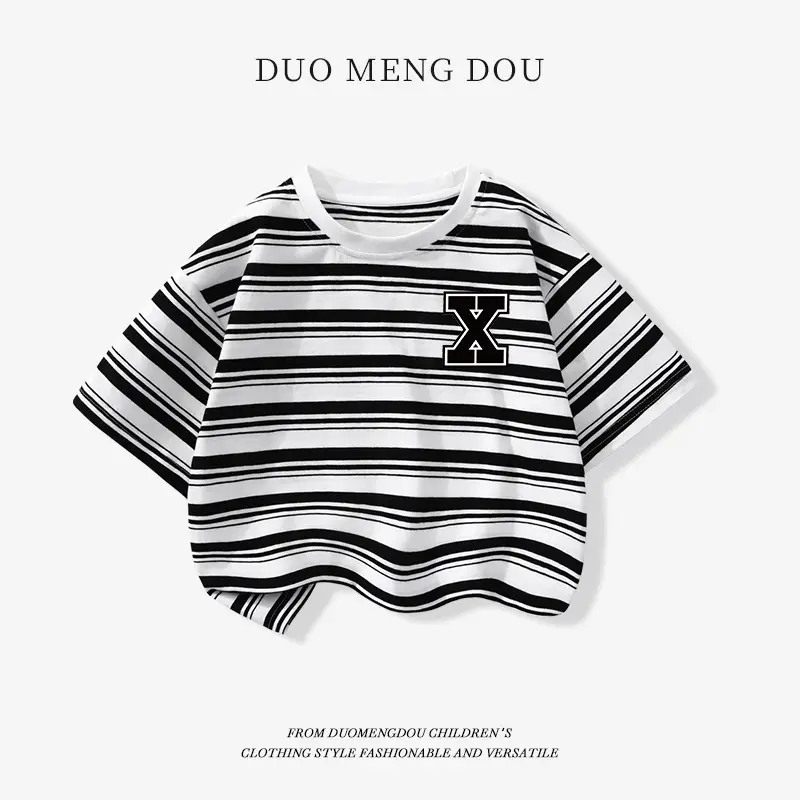 Japanese Retro Striped T-Shirt for Boys Summer Wear - Image 4