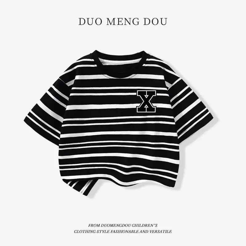 Japanese Retro Striped T-Shirt for Boys Summer Wear - Image 5