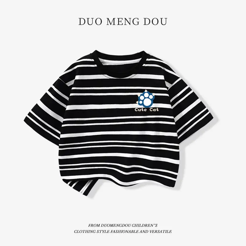 Japanese Retro Striped T-Shirt for Boys Summer Wear - Image 8