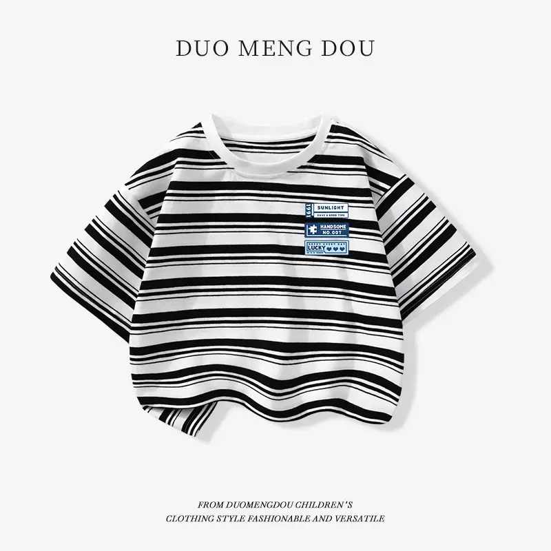 Japanese Retro Striped T-Shirt for Boys Summer Wear - Image 9