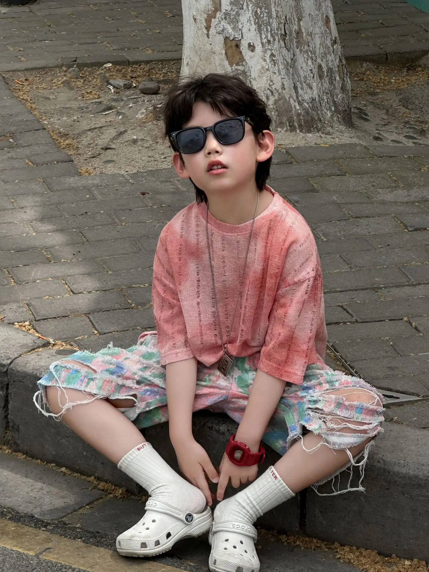 Kids Cotton T-Shirt Set Pink Striped Shorts Summer Wear - Image 4