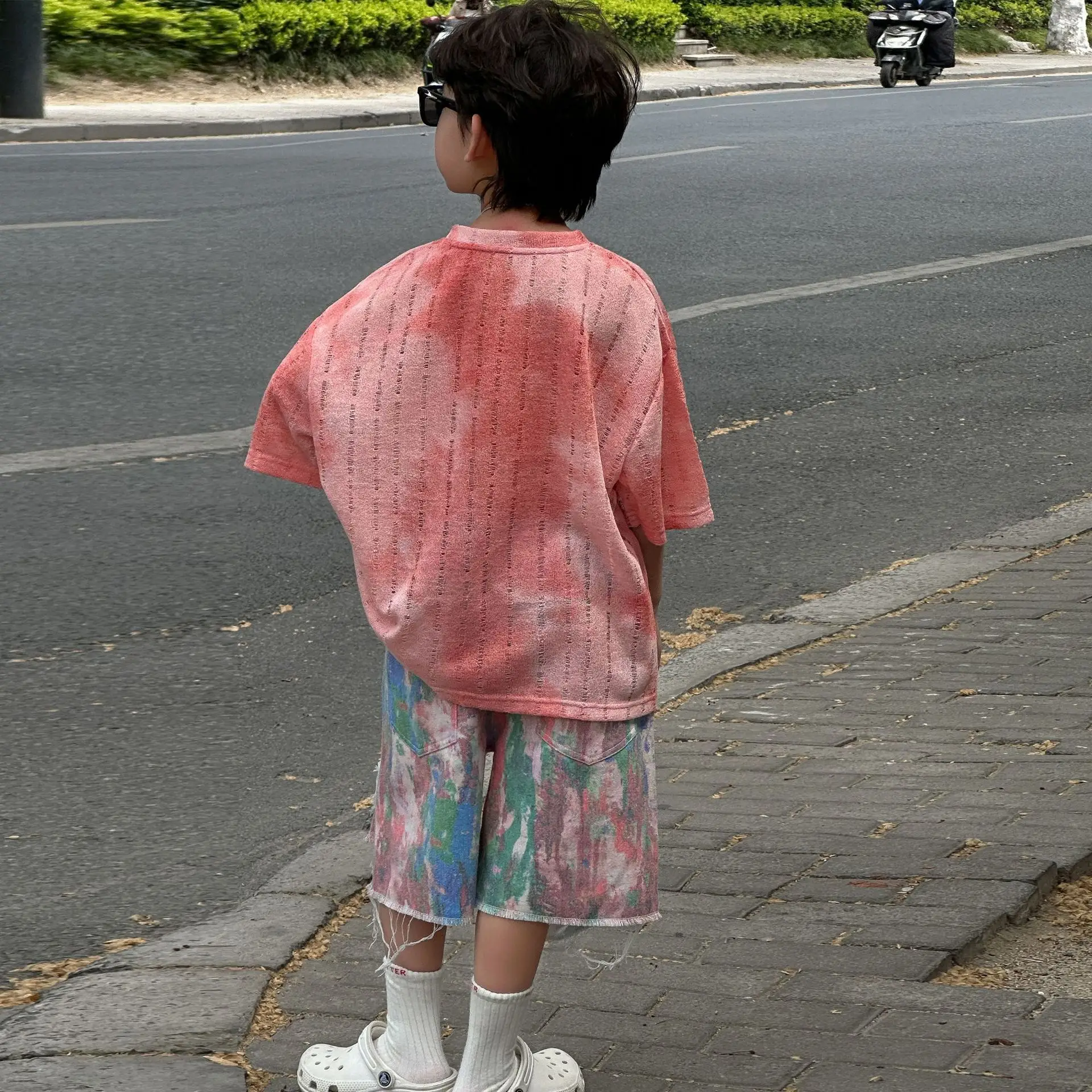 Kids Cotton T-Shirt Set Pink Striped Shorts Summer Wear — feature 10