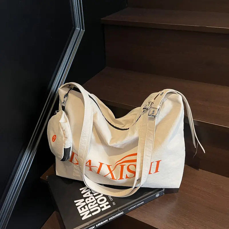 Large Capacity Canvas Tote Bag with Orange Logo