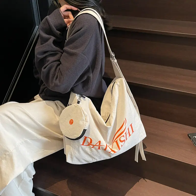 Large Capacity Canvas Tote Bag with Orange Logo