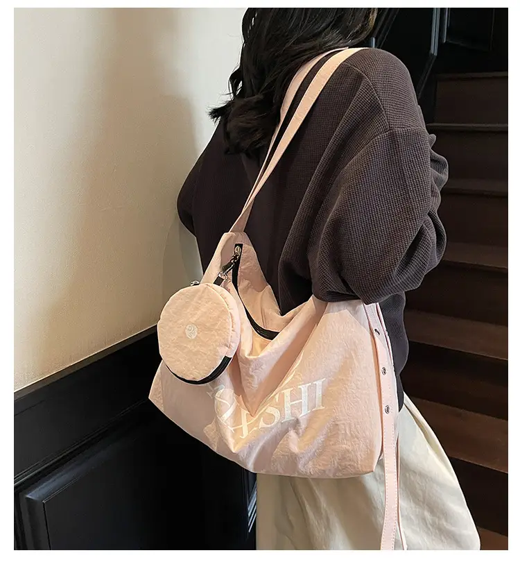 Large Capacity Canvas Tote Bag with Orange Logo — feature 1