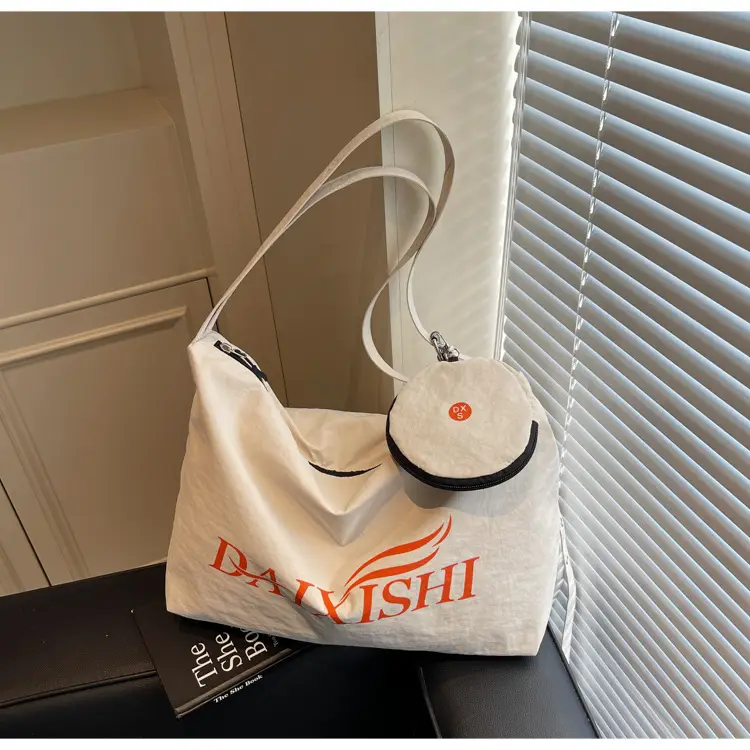 Large Capacity Canvas Tote Bag with Orange Logo — feature 11