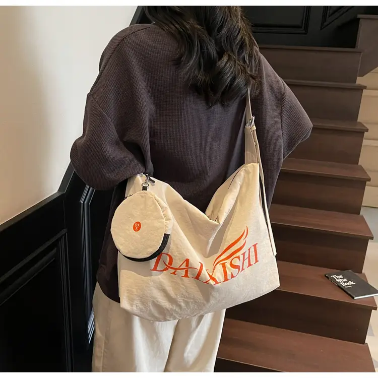 Large Capacity Canvas Tote Bag with Orange Logo — feature 18